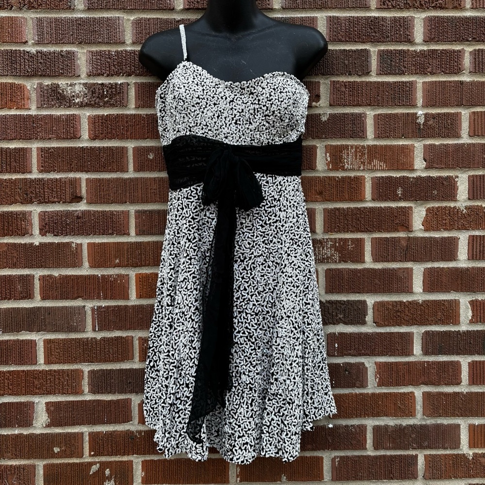 Scala Sequined Sparkle Mini Silk Cocktail Party Dress Sz L Strapless Lined READ
